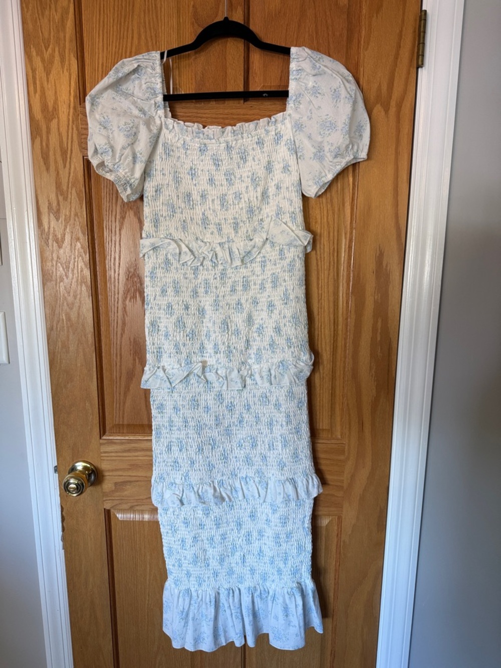 Light Blue and White Smocked Ruffle Dress